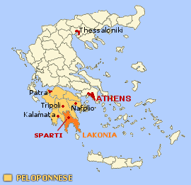 map of greece - lakonia