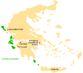 Map of Ionian Islands Greece